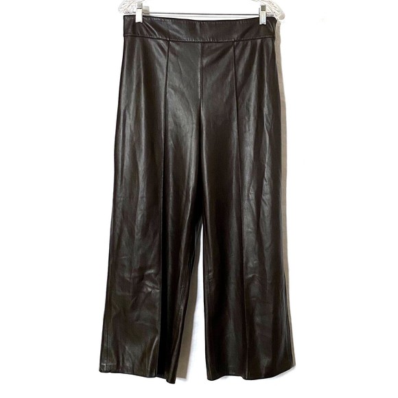 Zara Pants - Zara Pants Womens Size Large Brown Faux Leather Wide Leg Crop Straight Read